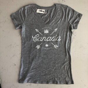 Crossed Arrows Canada Mill Tex V Neck Short Sleeve Cotton Top Heather Grey Sz M